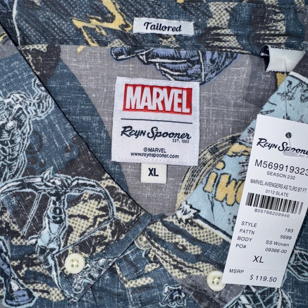 NEW Reyn Spooner Marvel Avengers Assemble Camp Button Up S/S Shirt Men's Size XL - Picture 2 of 3